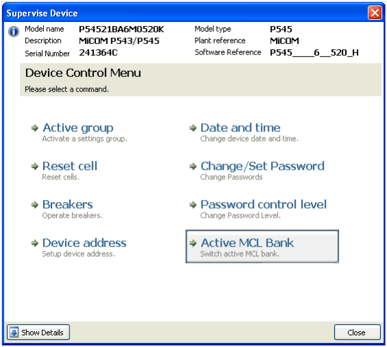 Device Control Menu