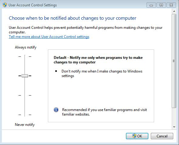 User Account Control Settings User Account Control Settings