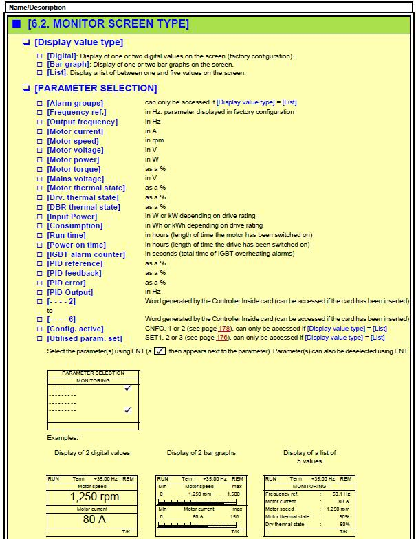 displayed parameters displayed parameters
