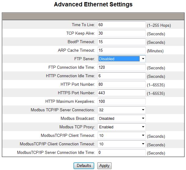 Advanced Ethernet Settings Advanced Ethernet Settings