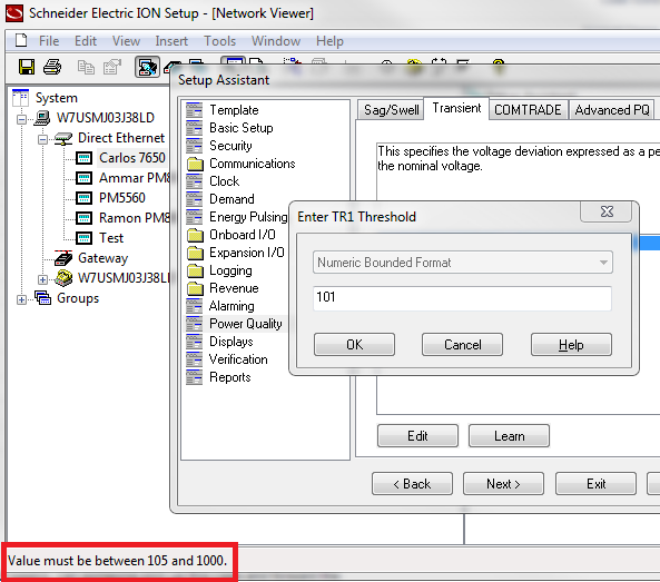 Setup Assistant Transient settings