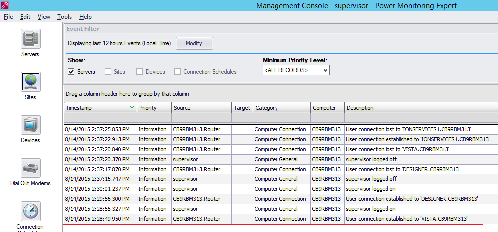 Example of user logging