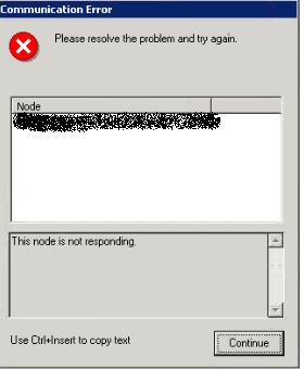 Communication error message: This node is not responding