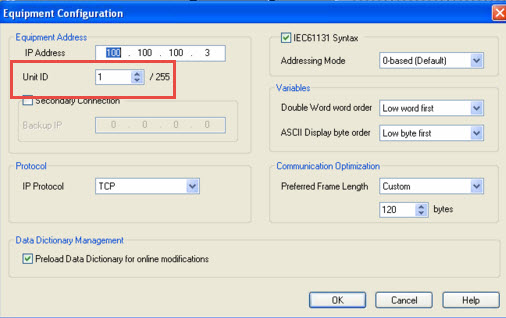 Modbus Equipment Settings - Unit ID