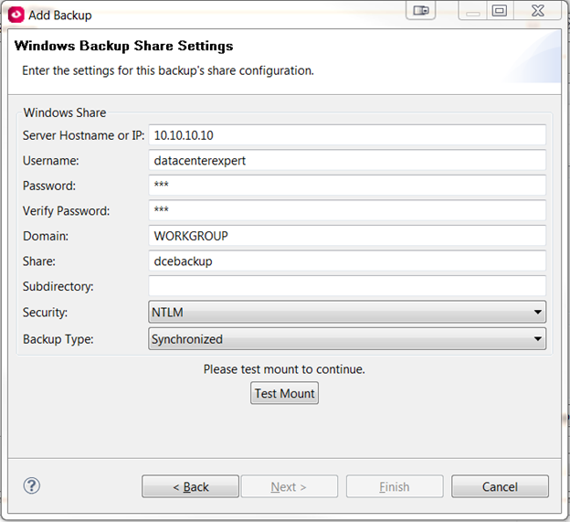 Backup share settings