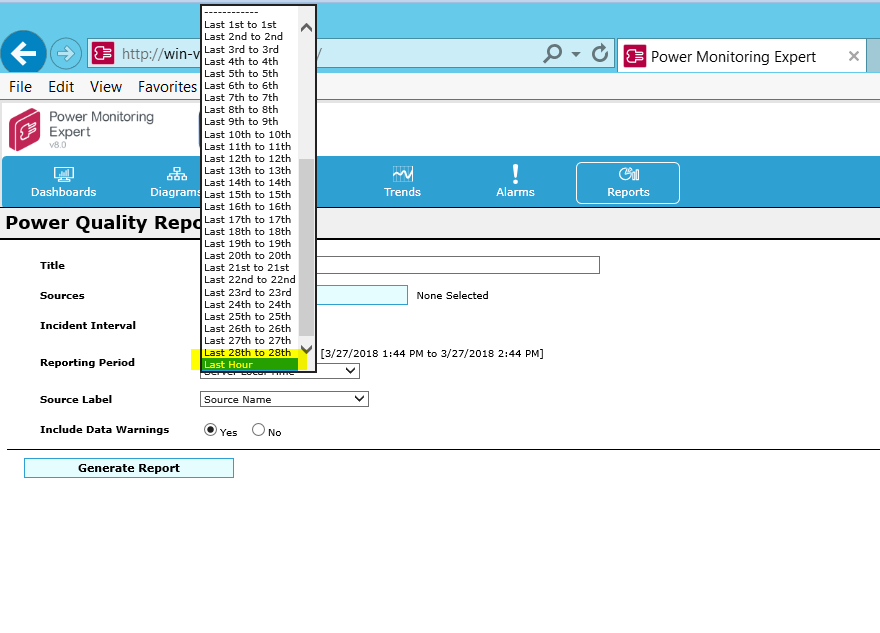 Reports custom date range dropdown