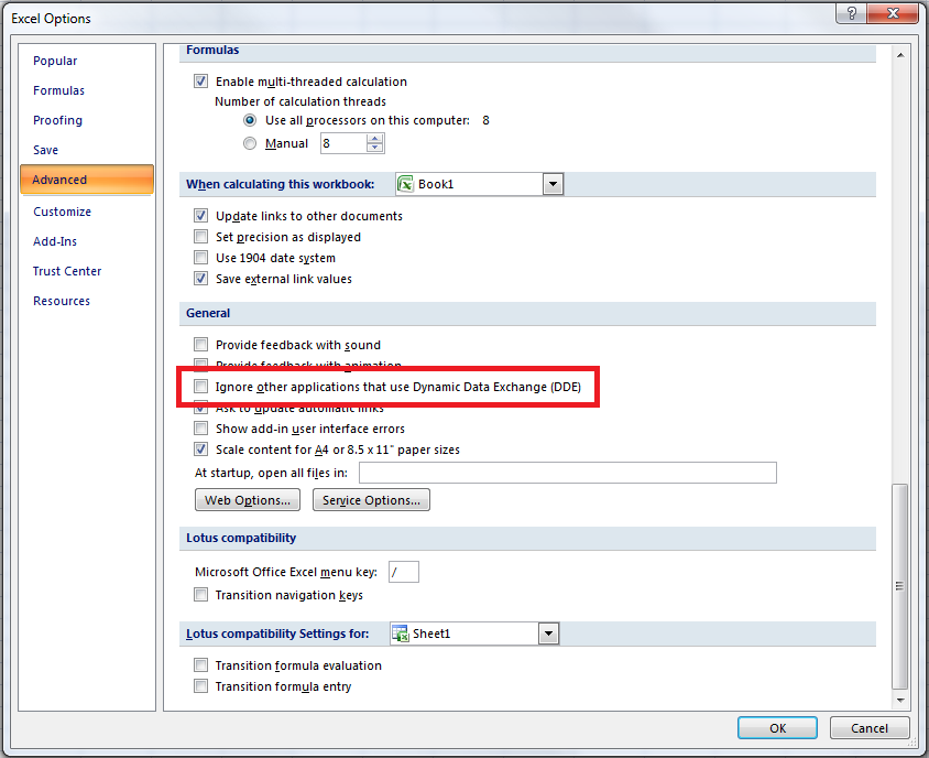 Excel Settings