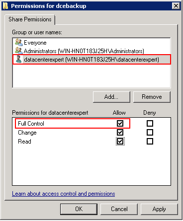 Permission settings