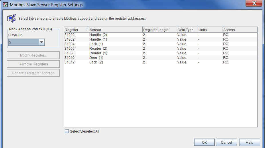 Sensor registers Sensor registers