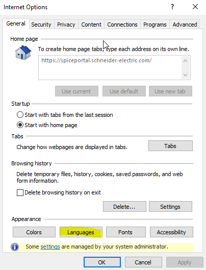 internet options