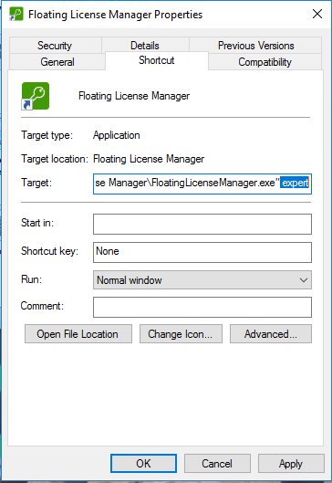 Shortcut target path