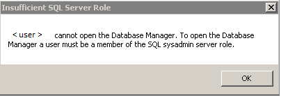 Description of sysadmin server role error from SQL