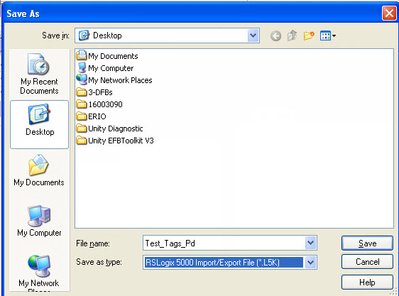Choose a path to save the L5K file