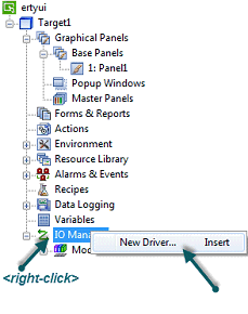 Add Driver from IO Manager node in Vijeo Designer