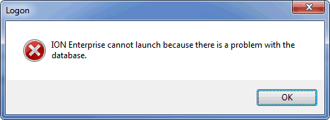 ION Enterprise cannot launch because there is a problem with the database