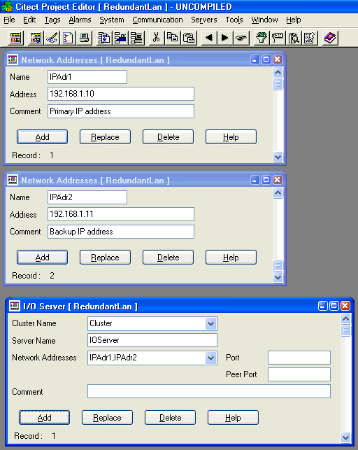 Citect Project Editor - Redundant LAN