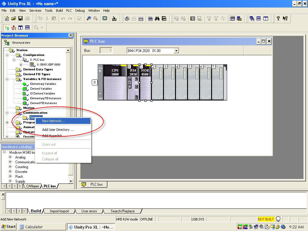 Project Browser under Communications right Click on Networks and choose New Network.