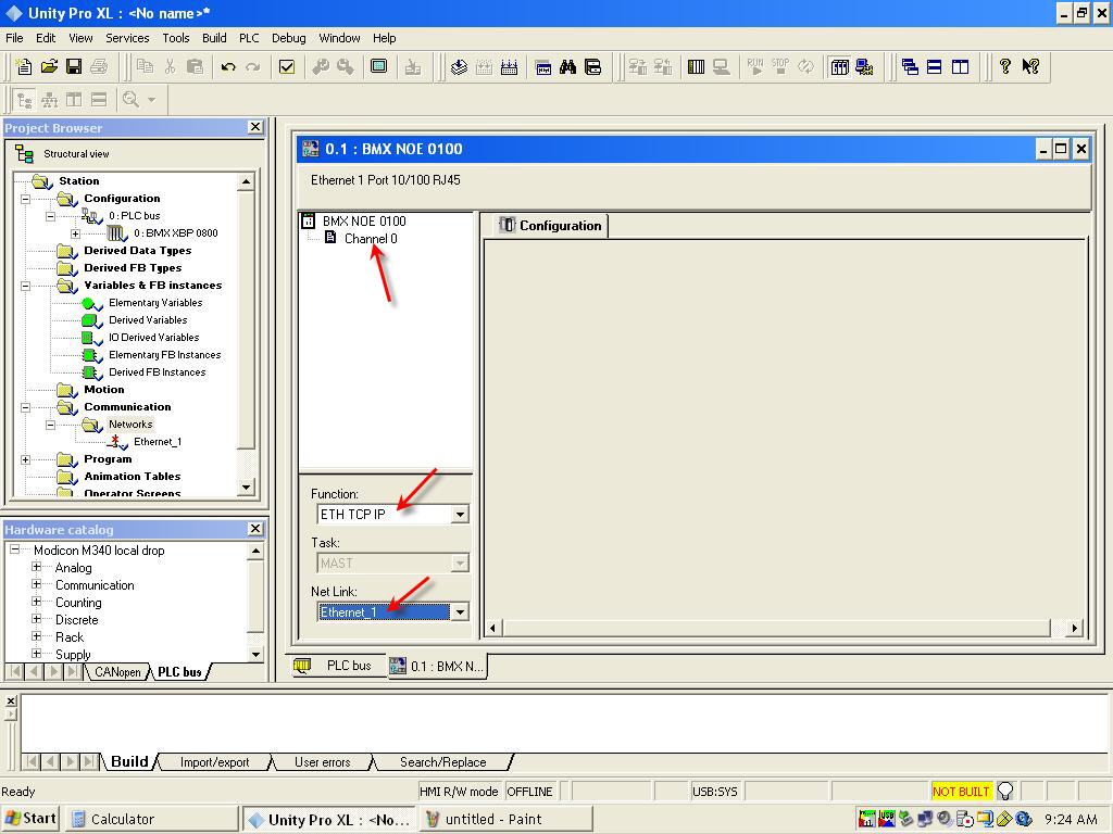 NOE configuration click on Channel 0 chose ETH TCP IP