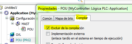 Excluir POU de la compilación