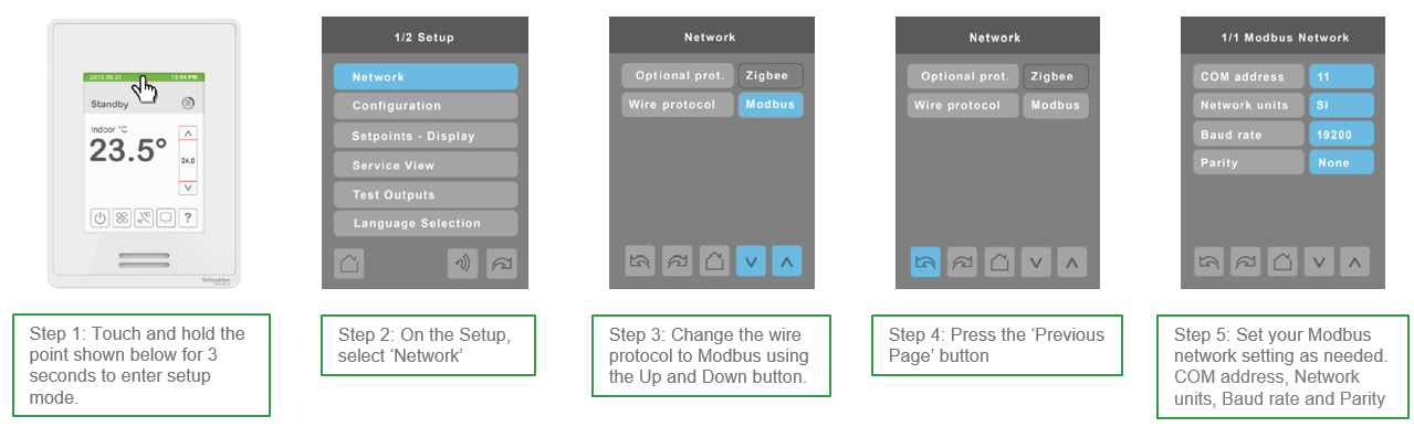 Setup modbus communication parameters