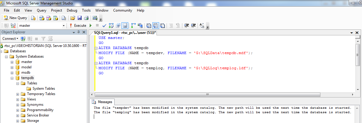 How to change the location of database TempDB files Tempdb.mdf and TempLog.ldf in SQL 2008 and 2012 from default location