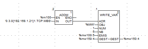  Write_Var block for writing Modbus slave data through ETG100 gateway