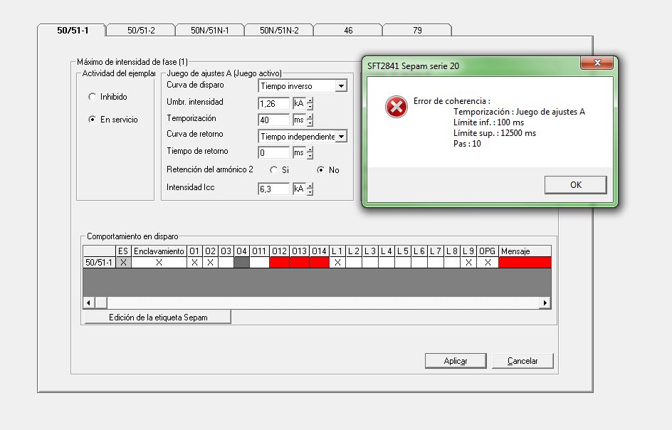 SFT2841 SEPAM 20 ERROR DE COHERENCIA