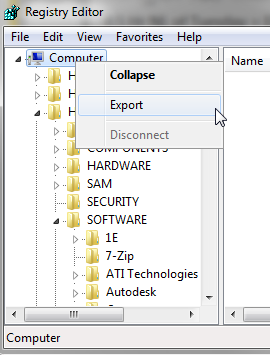 Registry export