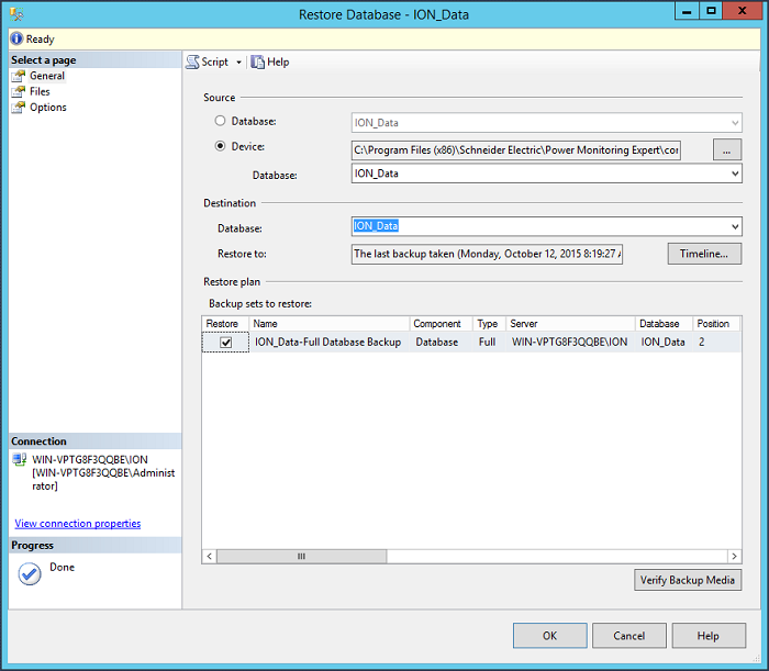 Restore database