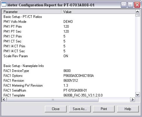 Meter configuration report