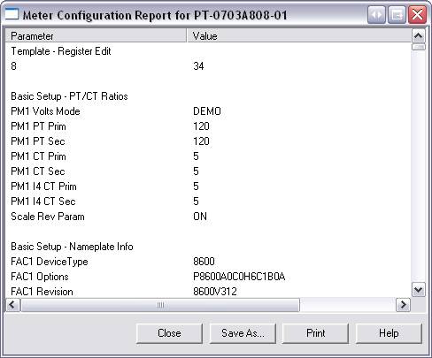 Meter configuration report