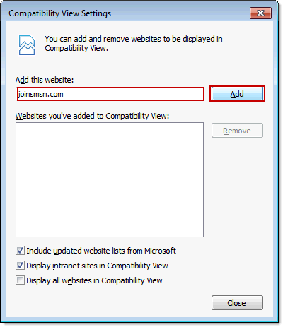 Compatbility View Settings