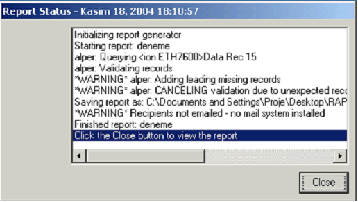Report screen