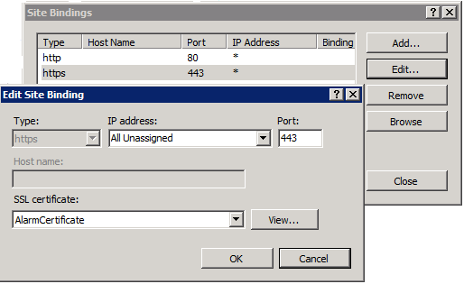 Site Bindings Menu