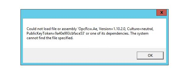 Pop-up window with error message "Could not load file or assembly" for OPC Test Client issue