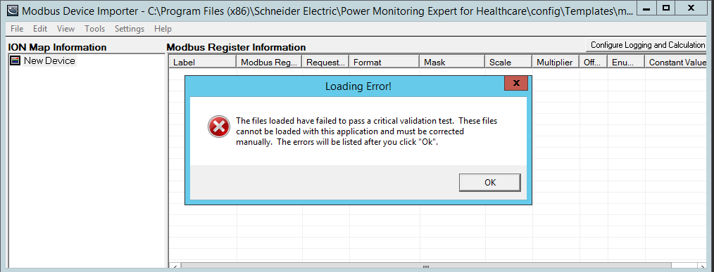 Loading Error Message