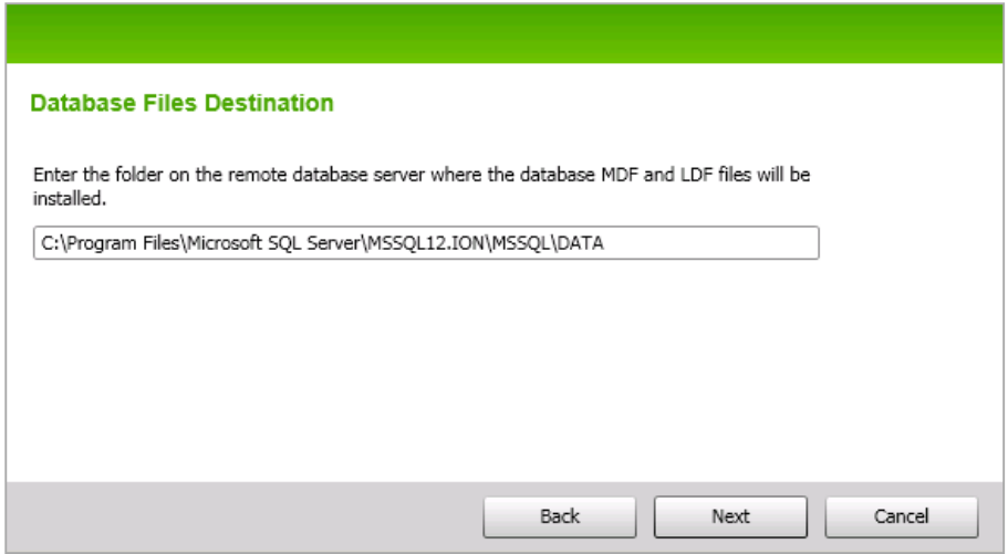 Database files destination with subfolder