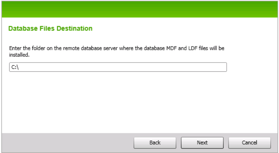 Database files destination