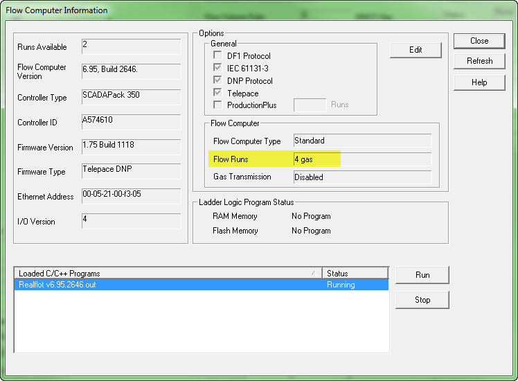 Flow computer information window showing four flow runs are now activated