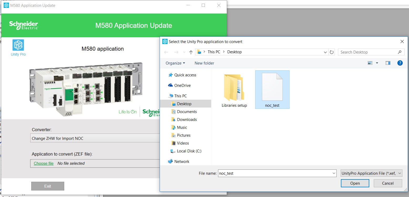 M580 Application Update file select