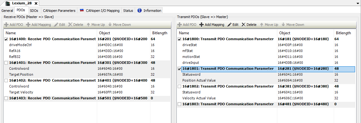 Transmit PDOs - Enable 16#1801
