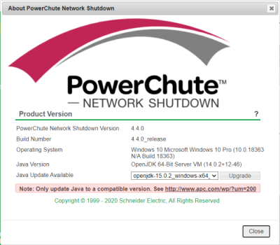 PowerChute java dropdown PowerChute java dropdown