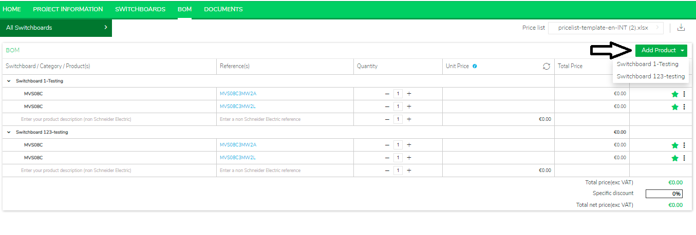 How can you add products from the BOM screen of EcoStruxure Power Build Easy Series application