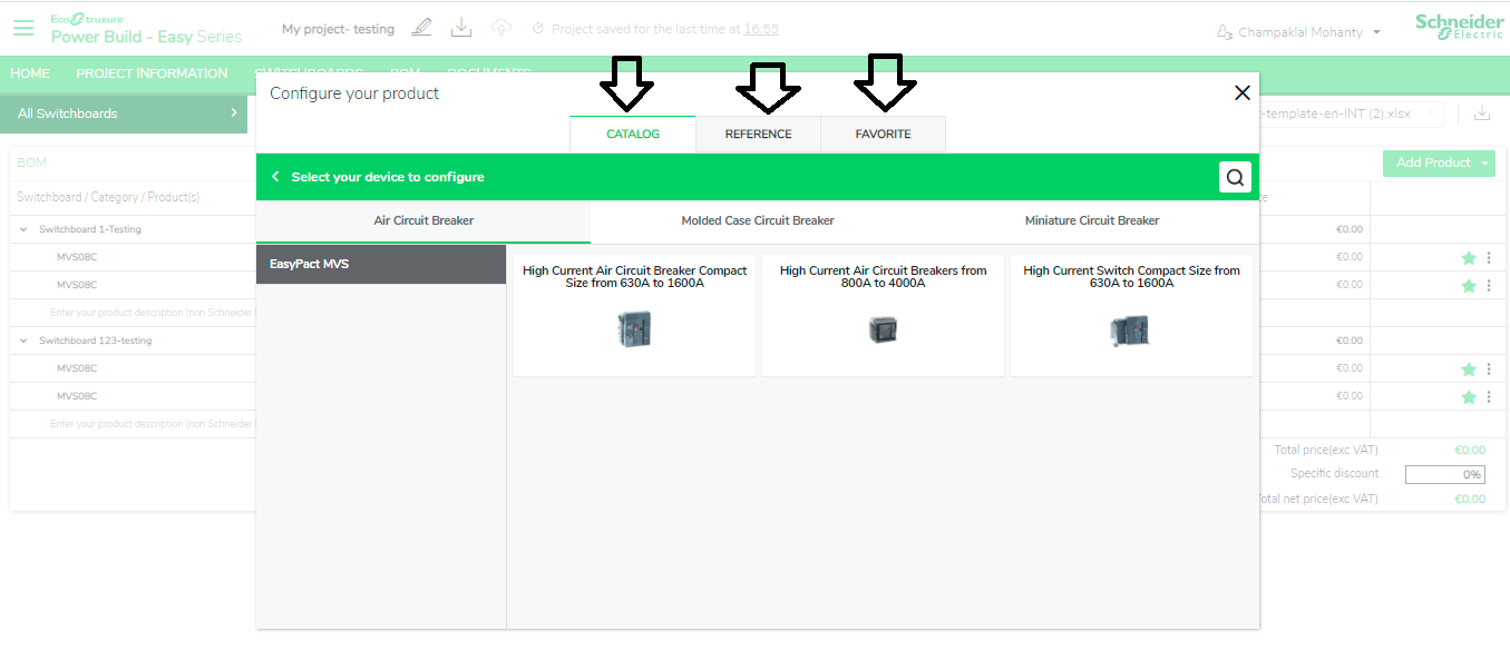 How can you add products from the BOM screen of EcoStruxure Power Build Easy Series application