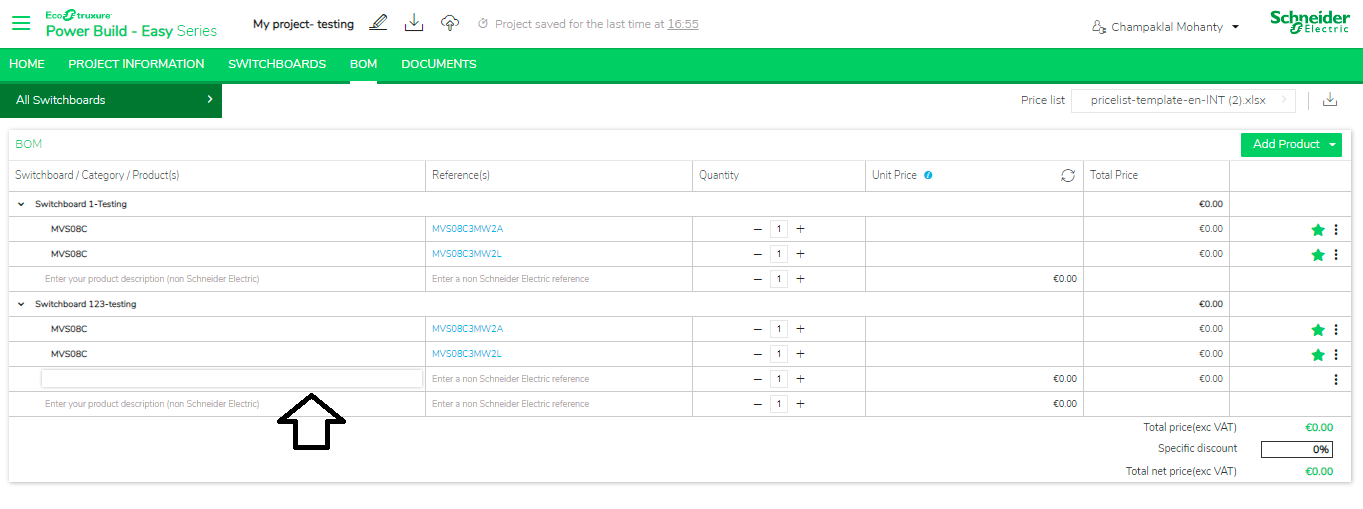 How can you add products from the BOM screen of EcoStruxure Power Build Easy Series application