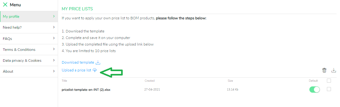 Template file upload