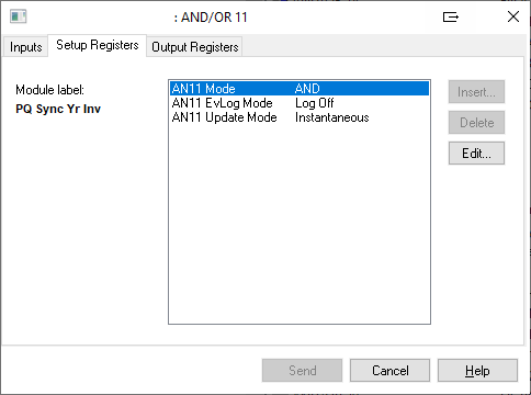 Setup registers of AND/OR 11 module