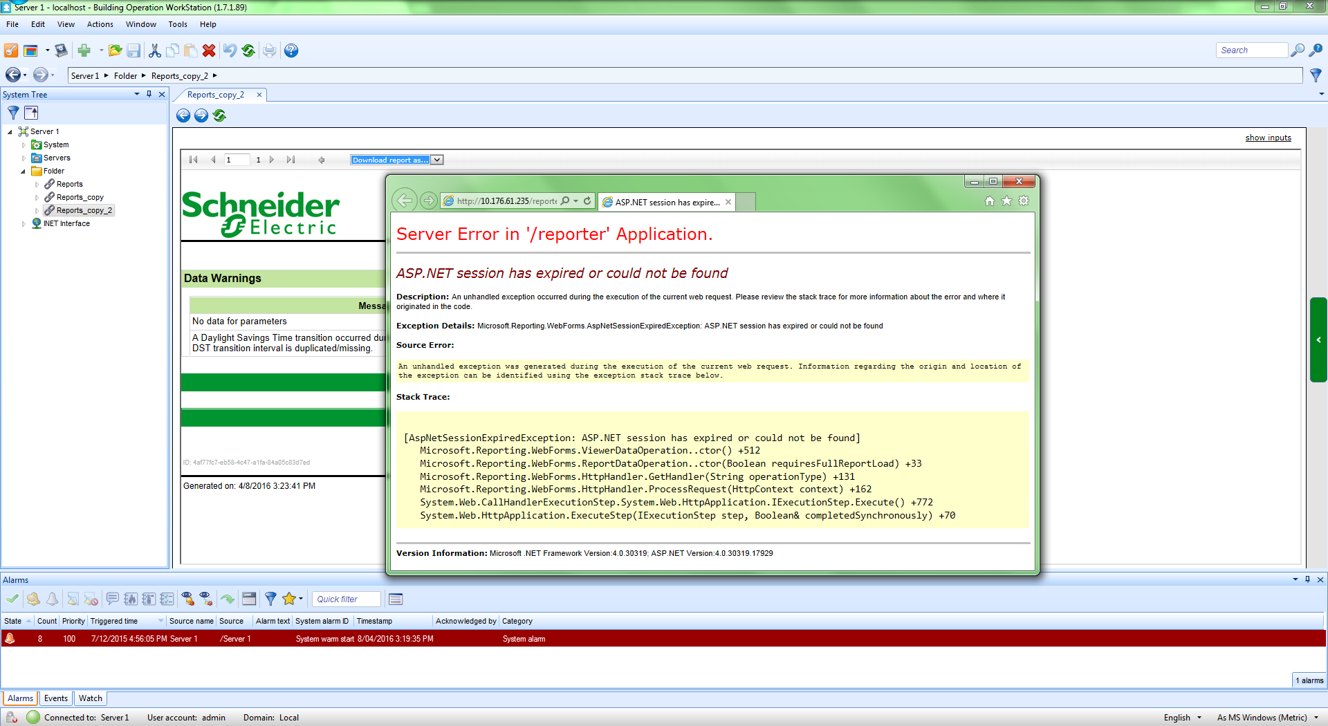 Server error when attempting to export report to Excel