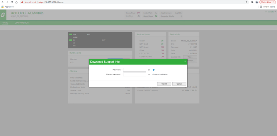 password for support info file