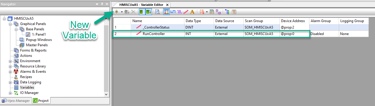 Create External Variable with @prop:0 assigned to Device Address